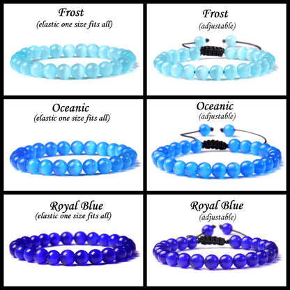 Bracelet œil de chat en cristal bleu glace