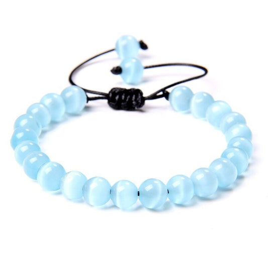 Bracelet œil de chat en cristal bleu glace