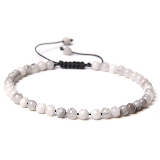 Bracelet Agate Fou Blanche sur Corde Ajustable 4mm