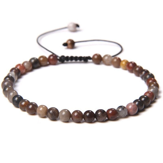 Bracelet Agate Mexicaine sur Corde Ajustable 4mm