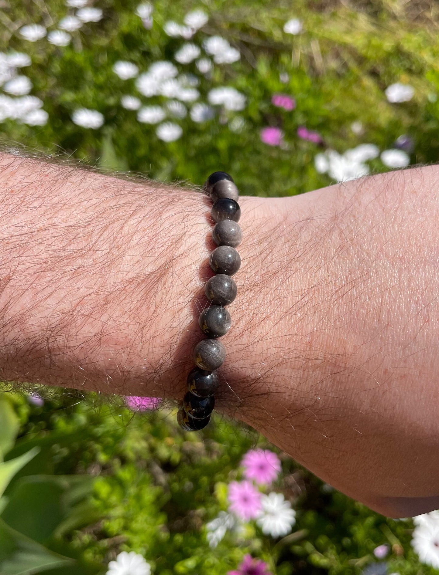 Bracelet obsidienne argenté