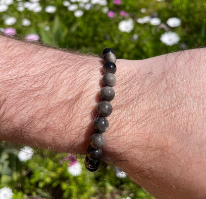 Silber glänzendes Obsidian-Armband