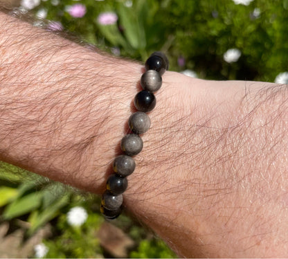 Bracelet obsidienne argenté