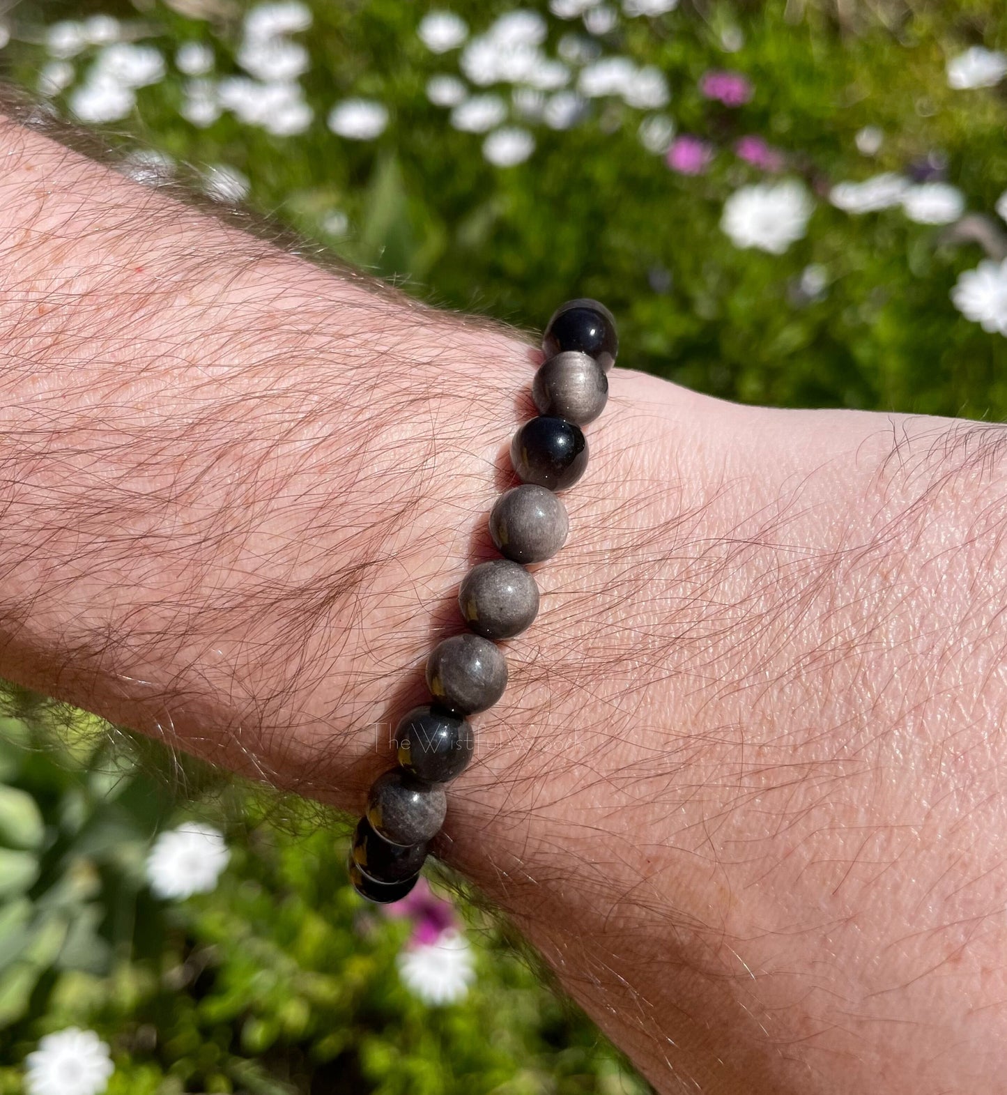 Bracelet obsidienne argenté