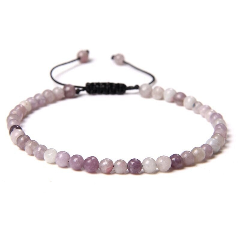 Bracelet Kunzite sur Corde Ajustable 4mm