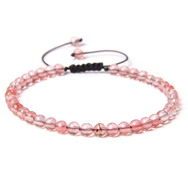 Bracelet Quartz Cerise sur Corde Ajustable 4mm