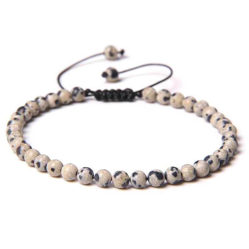 Bracelet Jaspe Dalmatien sur Corde Ajustable 4mm