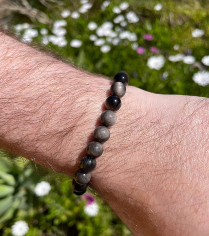 Bracelet obsidienne argenté