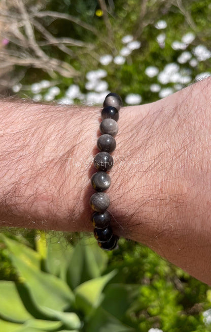 Bracelet obsidienne argenté