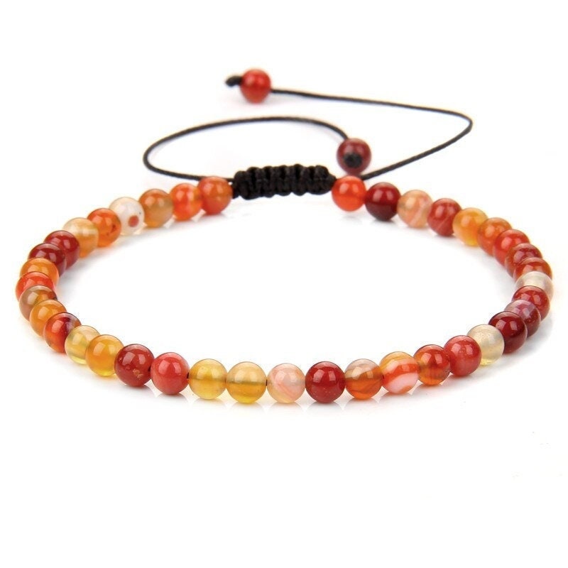 Bracelet Agate Rayé Rouge Feu sur Corde Ajustable 4mm