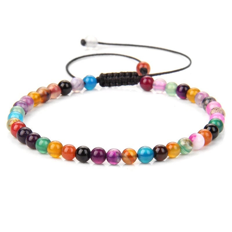 Regenbogen-Achat-Buntstein-Armband an verstellbarem Seil 4 mm