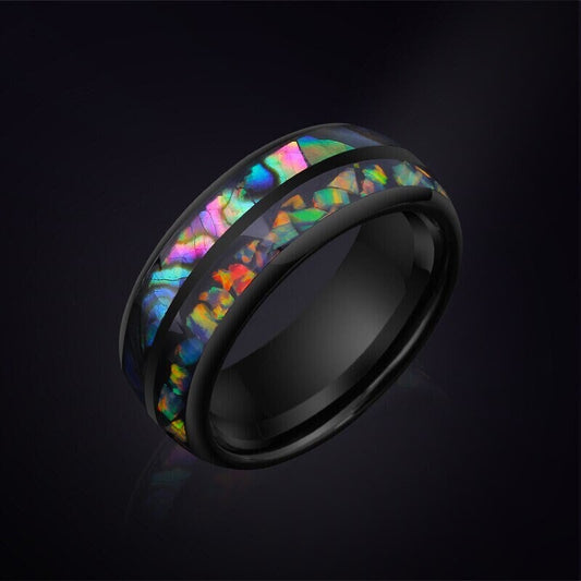 Abalone Shell and Raw Opal Wedding Band