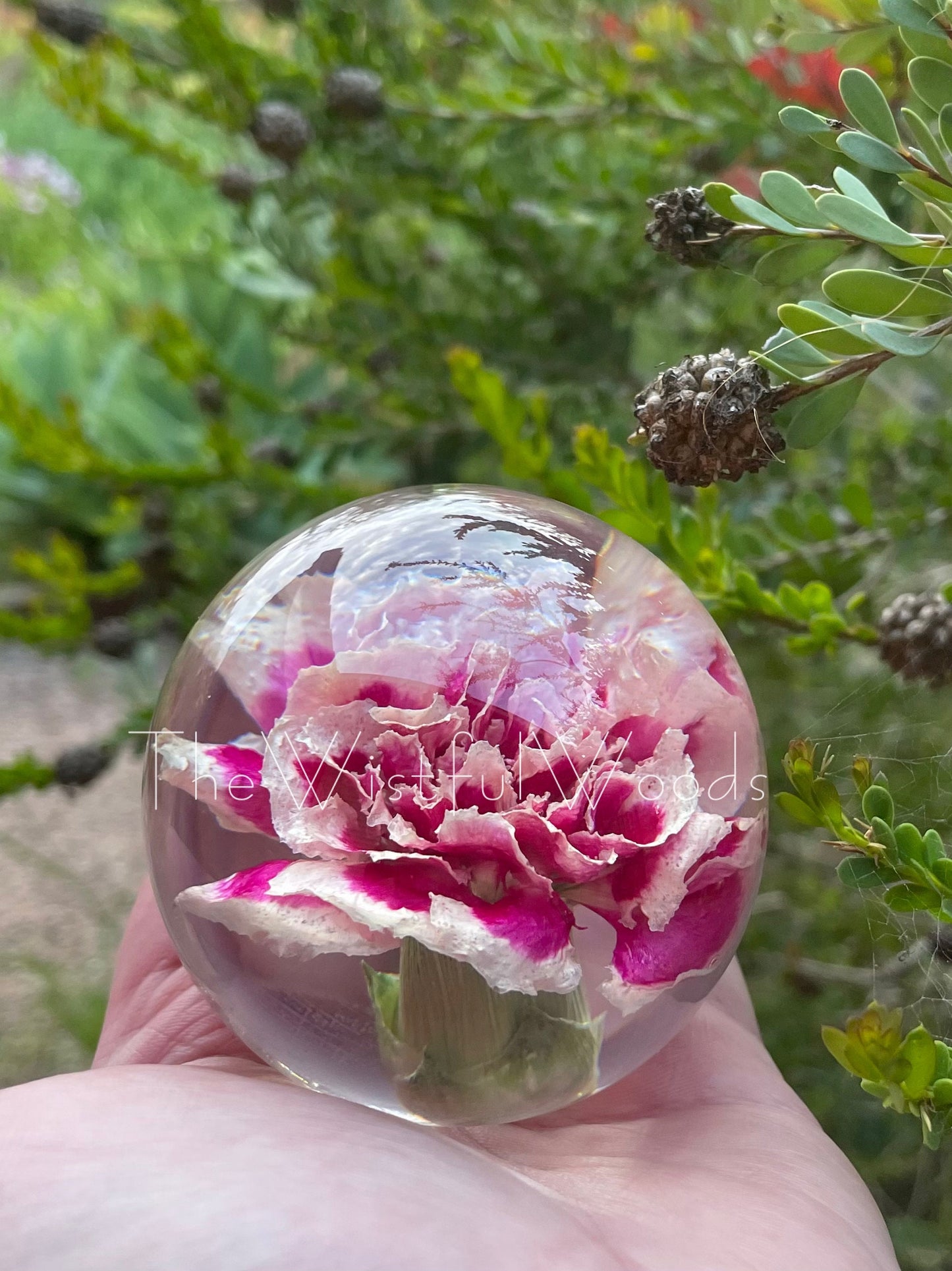 Pink Carnation Flower Resin Paperweight