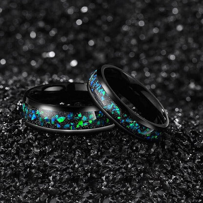 Opal Galaxy Wedding Ring Set with Crushed Opal