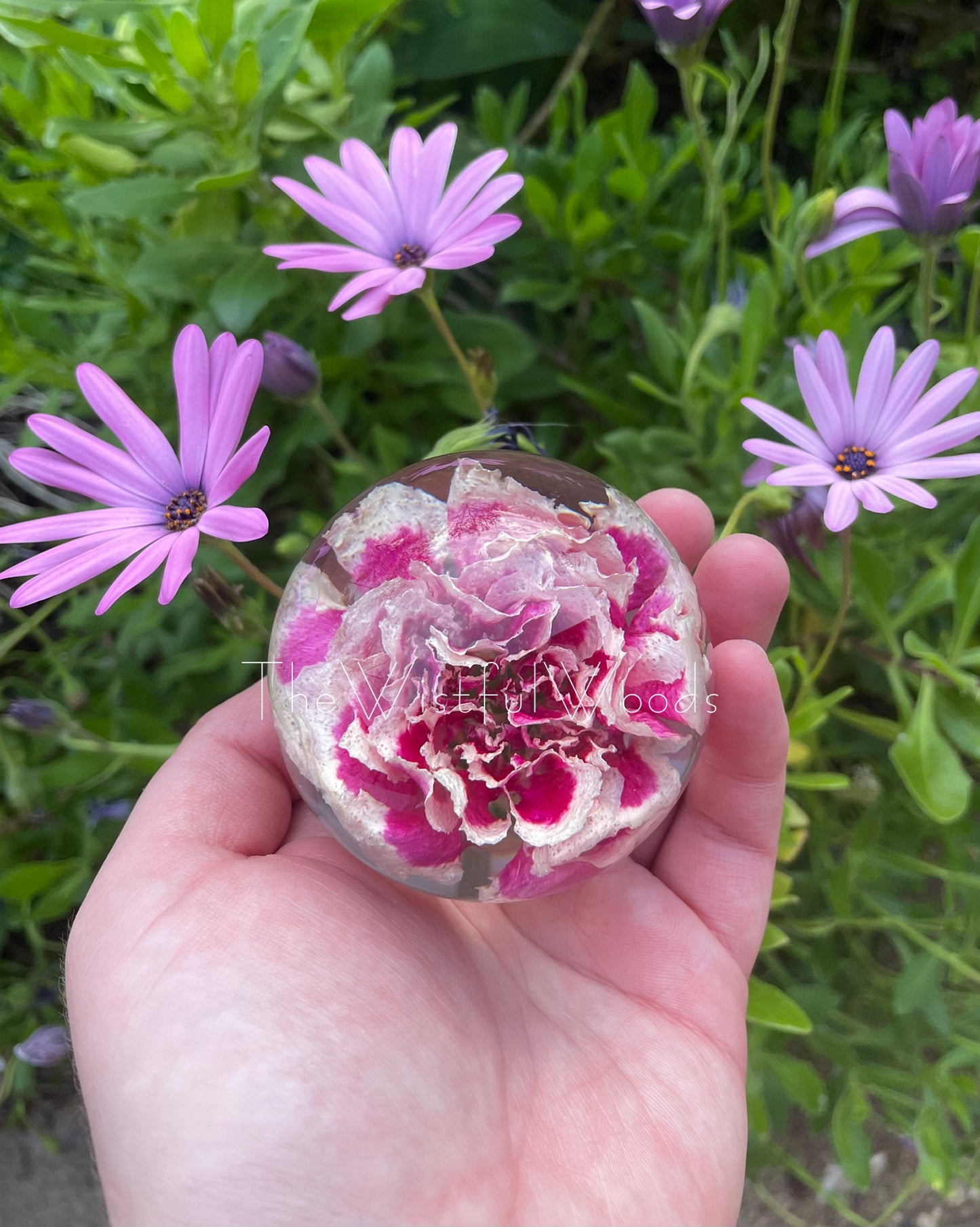 Pink Carnation Flower Resin Paperweight