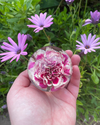 Pink Carnation Flower Resin Paperweight