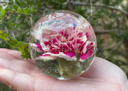 Pink Carnation Flower Resin Paperweight