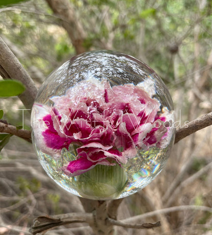 Pink Carnation Flower Resin Paperweight