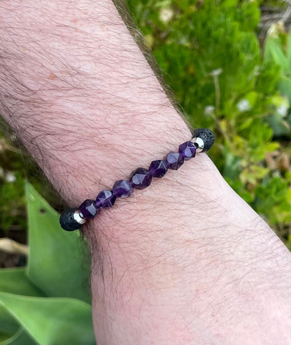 Bracelet améthyste à facettes (pierre de naissance de février)