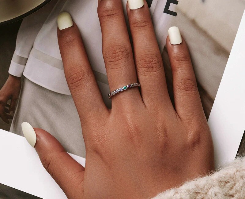 Dainty Rainbow Stone Ring in 925 Sterling Silver