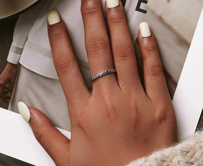 Dainty Rainbow Stone Ring in 925 Sterling Silver