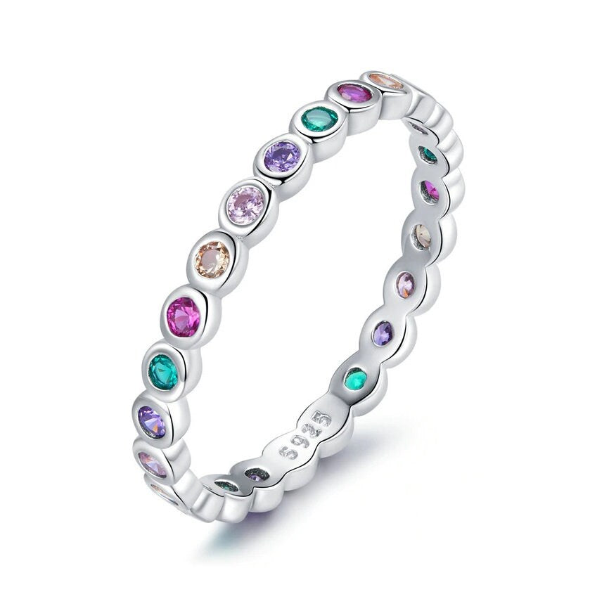 Dainty Rainbow Stone Ring in 925 Sterling Silver