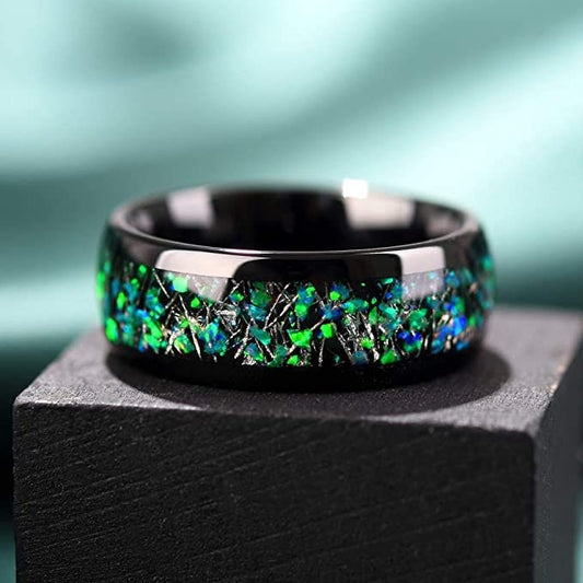 Meteorite Ring for Men with Crushed Opal