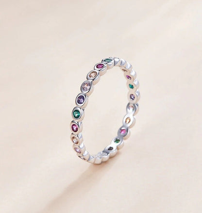 Dainty Rainbow Stone Ring in 925 Sterling Silver