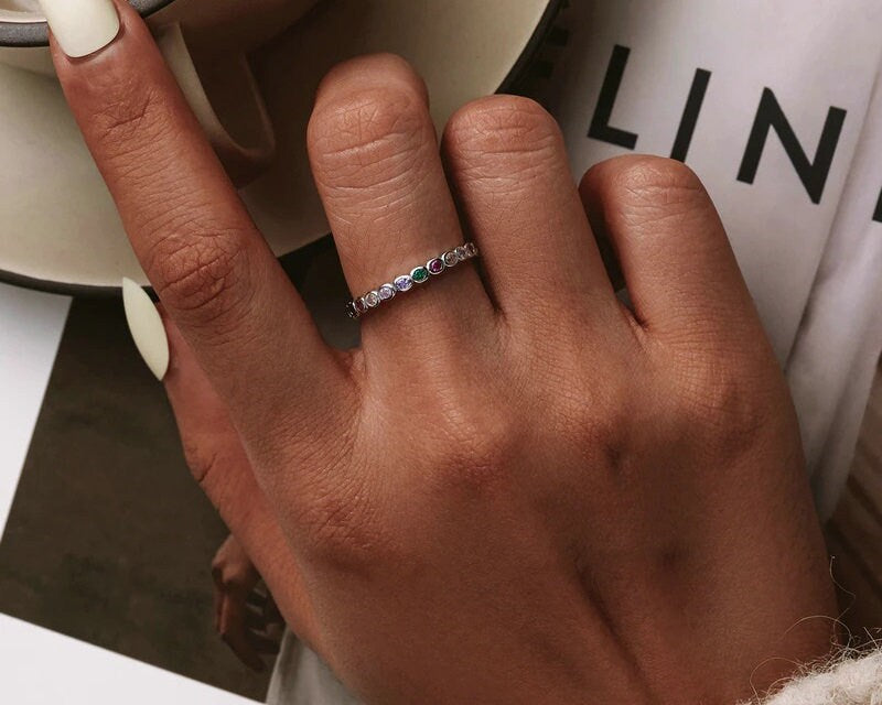 Dainty Rainbow Stone Ring in 925 Sterling Silver