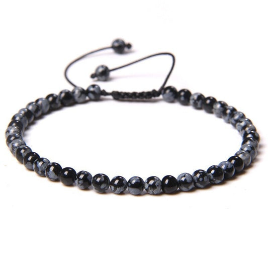 Bracelet Obsidienne Flocon de Neige sur Corde Ajustable 4mm