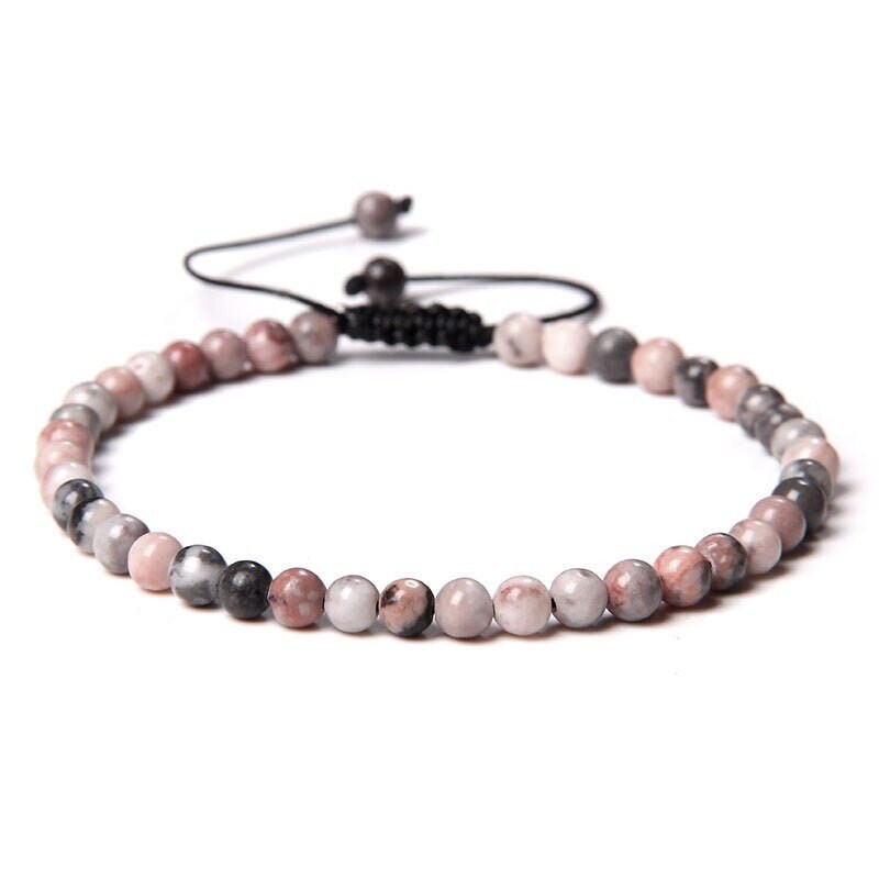 Bracelet Rhodonite Rose sur Corde Ajustable 4mm