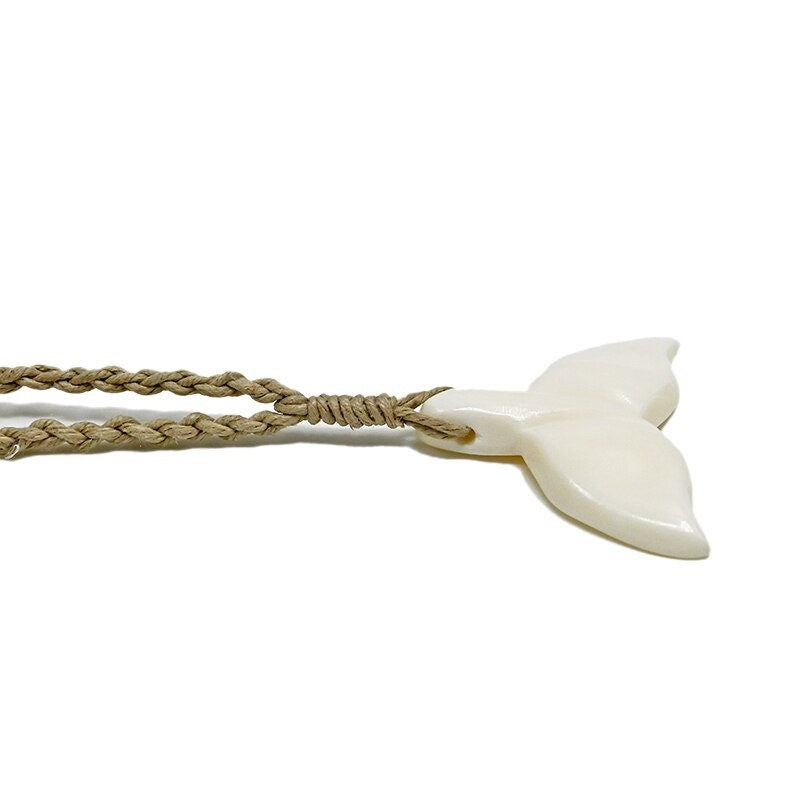 Whale Tail Carved Bone Pendant