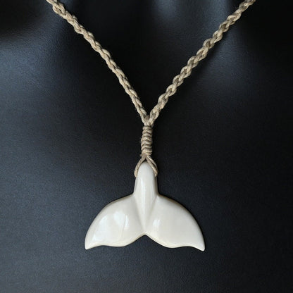 Whale Tail Carved Bone Pendant