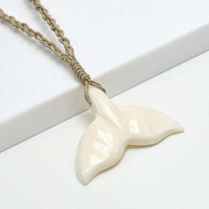 Whale Tail Carved Bone Pendant