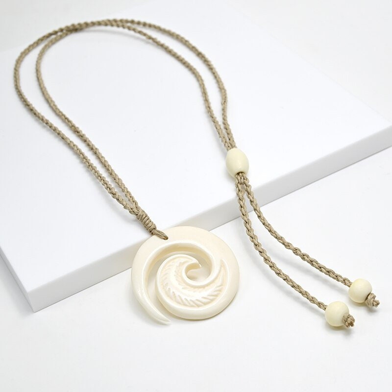 Bone Koru Spiral Carved Bone Pendant