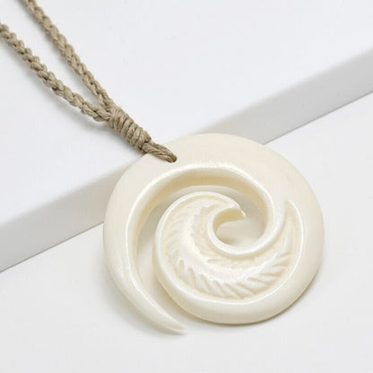 Bone Koru Spiral Carved Bone Pendant