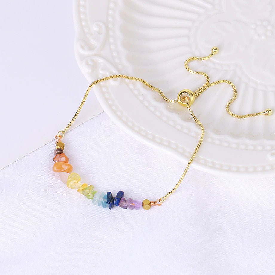 Dainty Gold Rainbow Chakra Bracelet