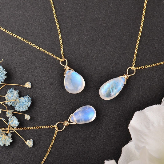 Gold Moonstone Teardrop Necklace