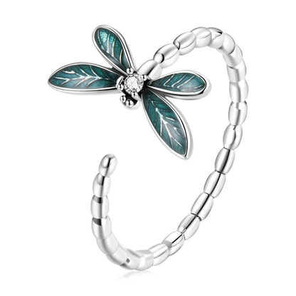 Green Dragonfly 925 Sterling Silver Ring