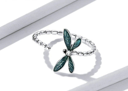 Green Dragonfly 925 Sterling Silver Ring