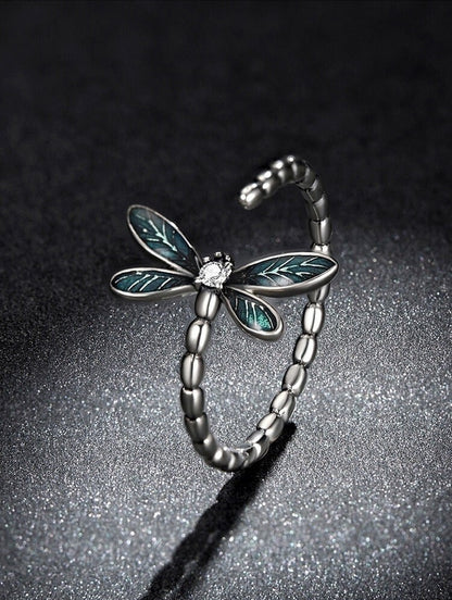 Green Dragonfly 925 Sterling Silver Ring