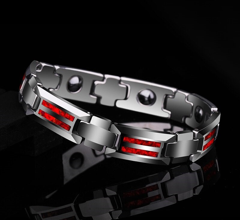 Red Fire Opal Tungsten Bracelet for Men