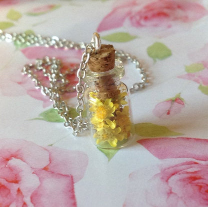 'Ray of Sunshine' Real Yellow Wildflower Bottle Necklace