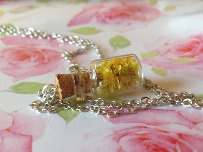 'Ray of Sunshine' Real Yellow Wildflower Bottle Necklace