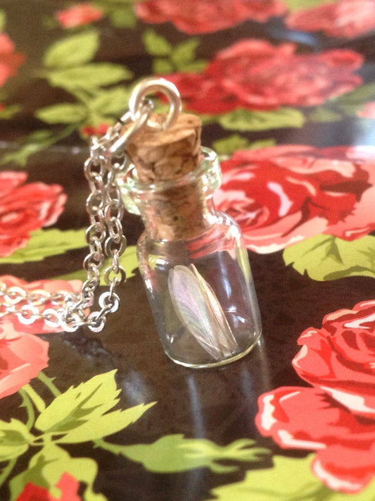 Real Tiny Fairy Wing Glass Jar Necklace