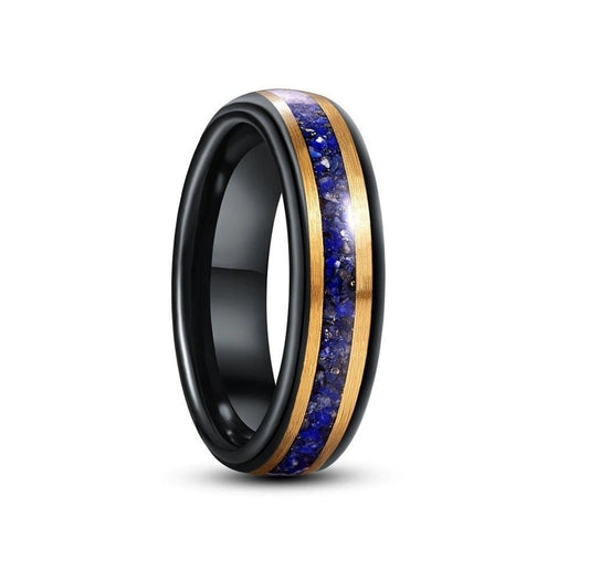 Lapis Lazuli rings for men with 6mm black Tungsten band.