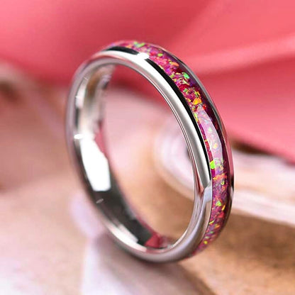 Opal ring pink with a 4mm silver Tungsten band.