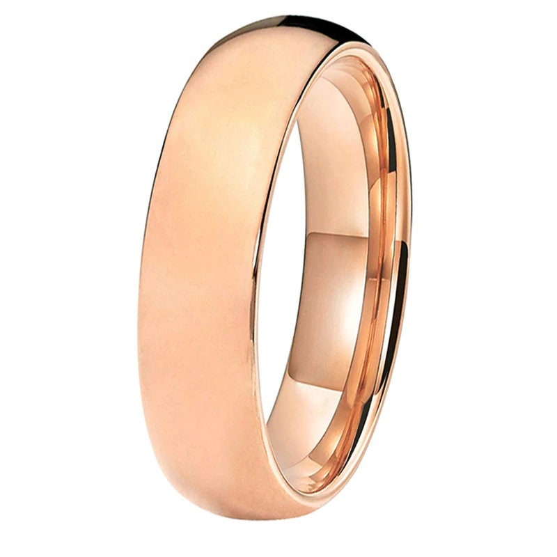 Polished rose gold 6mm ring with a smooth comfort fit interior for men.