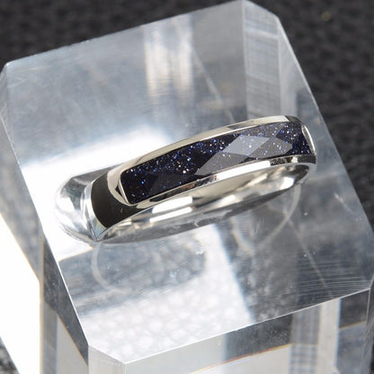 Blue Goldstone Ring Sparkly Gemstone Inlay Ring