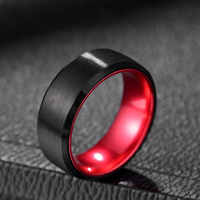 Brushed Black Tungsten Band with Colored Interior